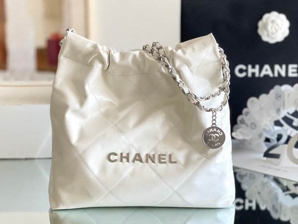 Chanel CHANEL 22 SMALL WHITE HANDBAG WITH SILVER HARDWARE
