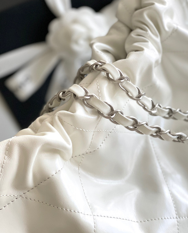 Chanel CHANEL 22 SMALL WHITE HANDBAG WITH SILVER HARDWARE