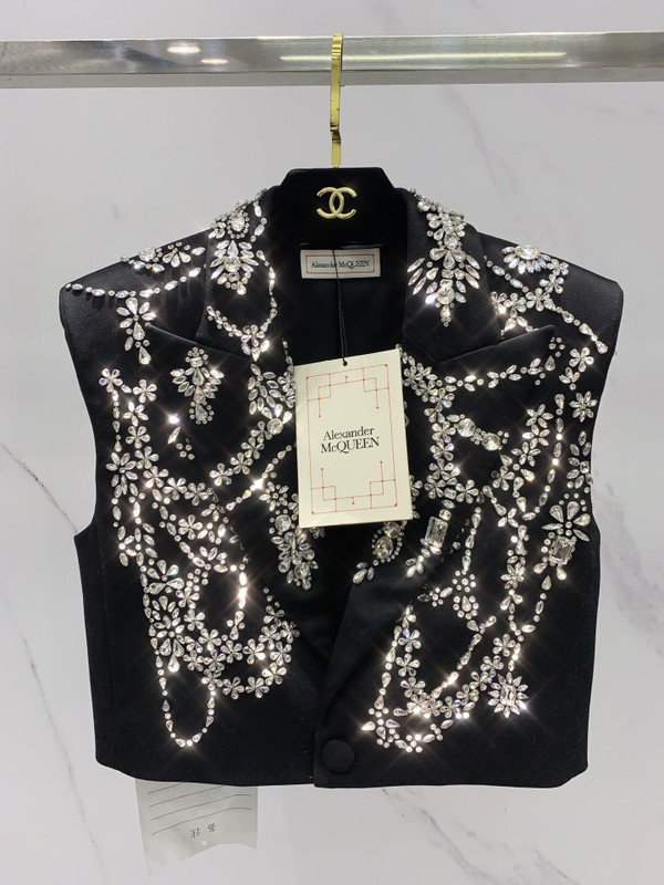 Alexander McQueen Women's Sleeveless Embroidered Jacket in Black