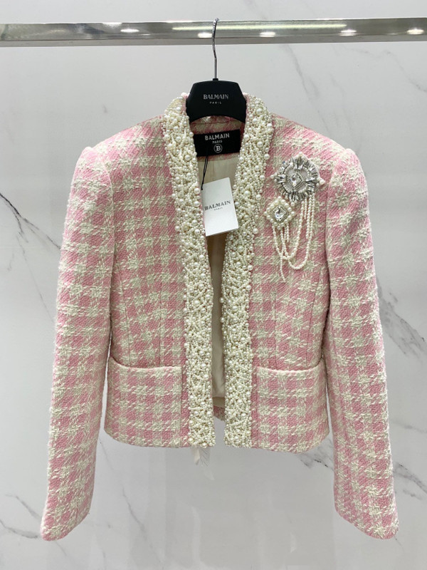 Balmain Tweed spencer jacket with embroidery Pink