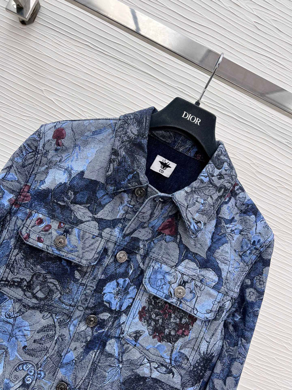 Christian Dior JACKET Blue Cotton Denim with Dior Jardin Magique Motif