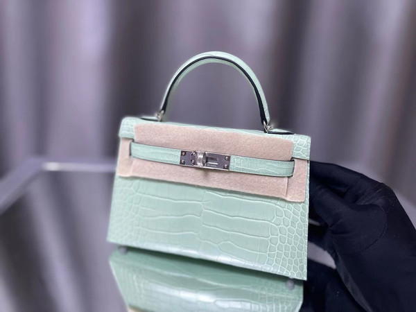 Hermes 1P Vert Fizz Mini Kelly II 20 Alligator Palladium Hardware