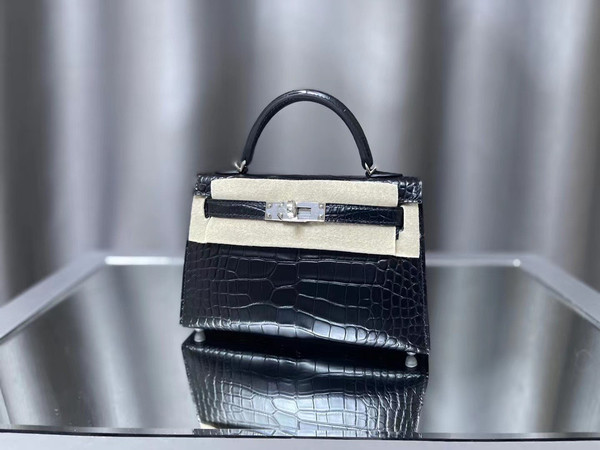 Hermes Black Mini Kelly II 20 Alligator Palladium Hardware