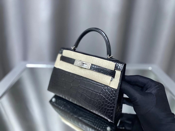 Hermes Black Mini Kelly II 20 Alligator Palladium Hardware