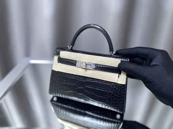 Hermes Black Mini Kelly II 20 Alligator Palladium Hardware