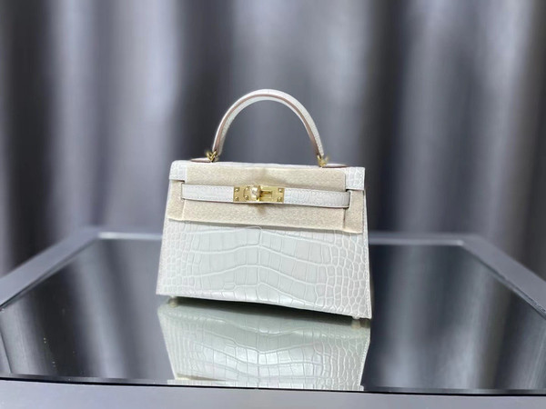 Hermes  White Mini Kelly II 20 Alligator Gold Hardware