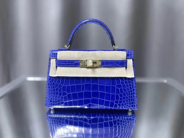Hermes  Blue Electric Mini Kelly II 20 Alligator Gold Hardware