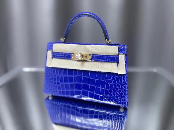 Hermes  Blue Electric Mini Kelly II 20 Alligator Gold Hardware