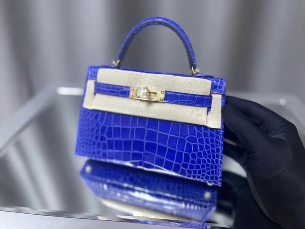 Hermes  Blue Electric Mini Kelly II 20 Alligator Gold Hardware