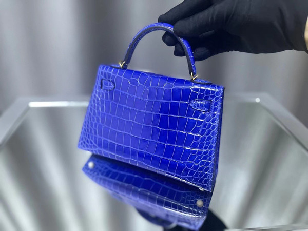 Hermes  Blue Electric Mini Kelly II 20 Alligator Gold Hardware