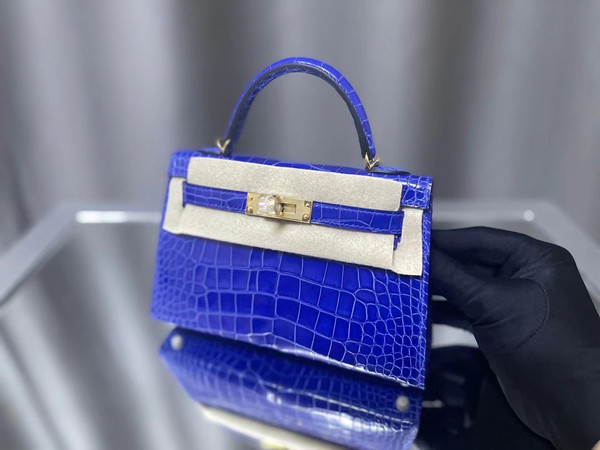 Hermes  Blue Electric Mini Kelly II 20 Alligator Gold Hardware