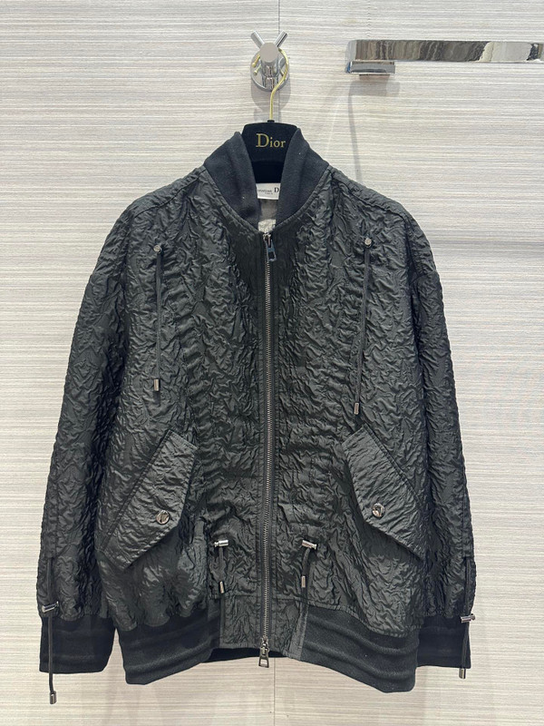 Christian Dior BOMBER JACKET Black Matte Cloqué-Effect Technical Fabric