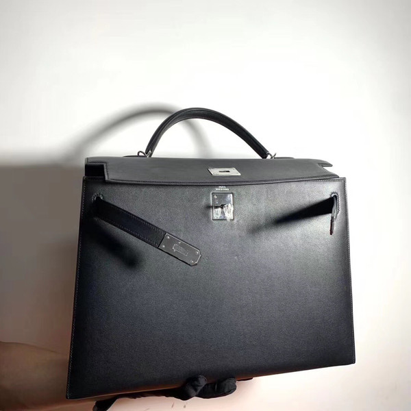 Hermes Sellier Kelly 40 Black Swift Palladium Hardware
