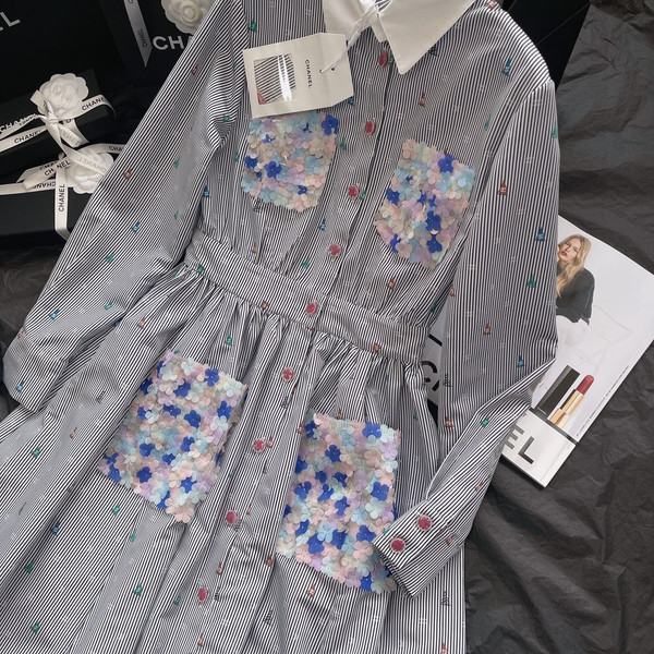 Chanel Cruise 2023 Embroidered Cotton Poplin Dress