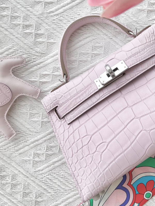 Hermes Mauve Pale Mini Kelly II 20 Alligator Palladium Hardware