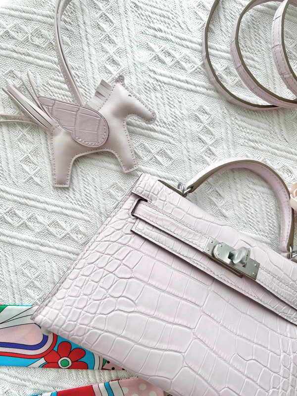 Hermes Mauve Pale Mini Kelly II 20 Alligator Palladium Hardware