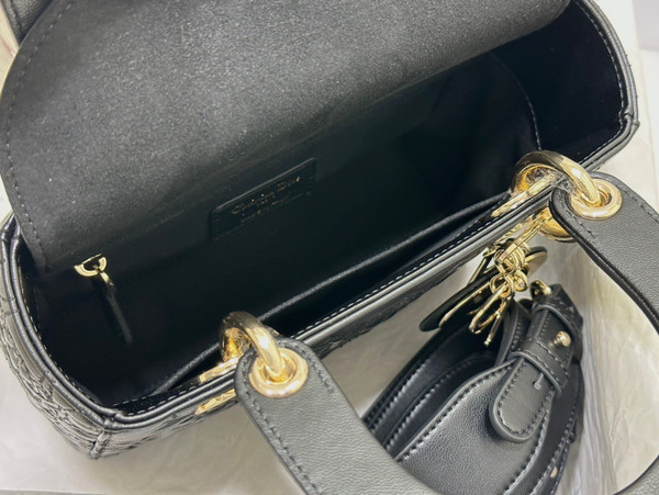 Christian Dior SMALL LADY DIOR MY ABCDIOR BAG Black Quilted-Effect Lambskin with Ornamental Motif