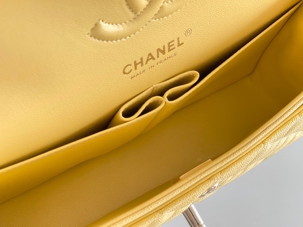 CHANEL Yellow Caviar Leather Classic Double Flap 2.55 Shoulder Bag Silver HW 2023