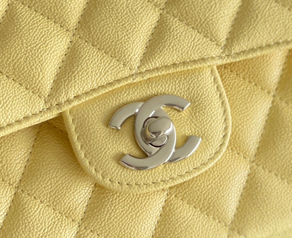 CHANEL Yellow Caviar Leather Classic Double Flap 2.55 Shoulder Bag Silver HW 2023