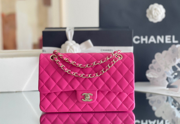 CHANEL Fuchsia Caviar Leather Classic Double Flap 2.55 Shoulder Bag Gold HW 2023