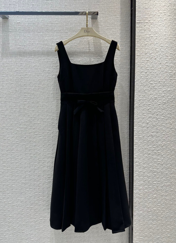 Christian Dior MID-LENGTH DRESS Black Wool and Silk Shantung