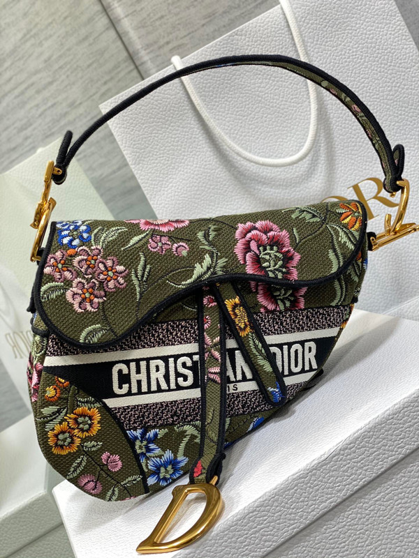 Christian Dior SADDLE BAG Green Multicolor Dior Petites Fleurs Embroidery