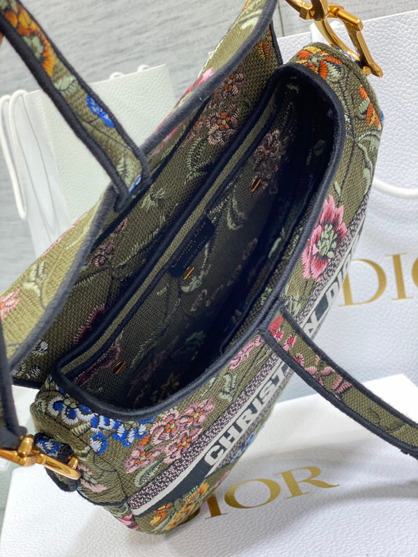 Christian Dior SADDLE BAG Green Multicolor Dior Petites Fleurs Embroidery