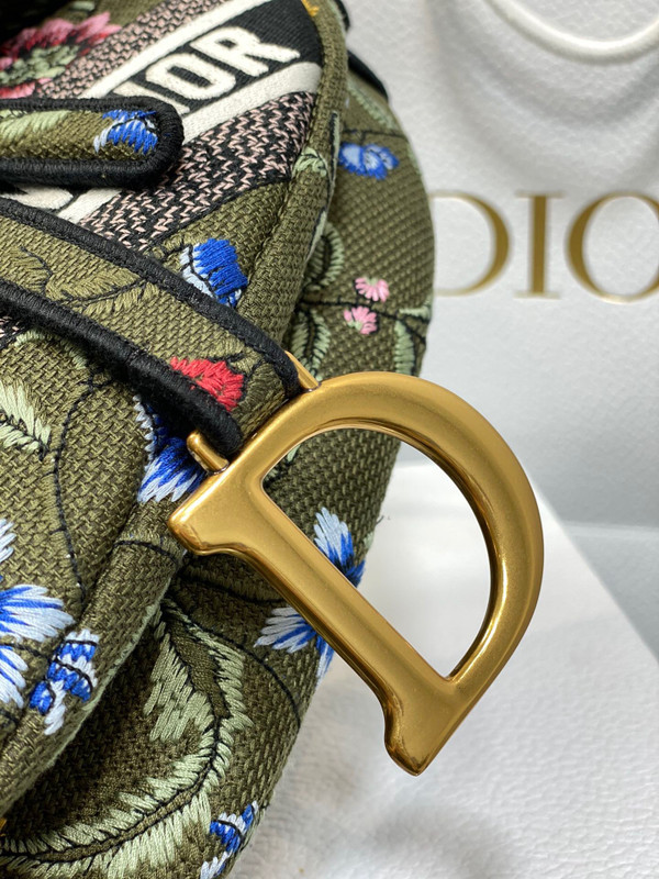 Christian Dior SADDLE BAG Green Multicolor Dior Petites Fleurs Embroidery