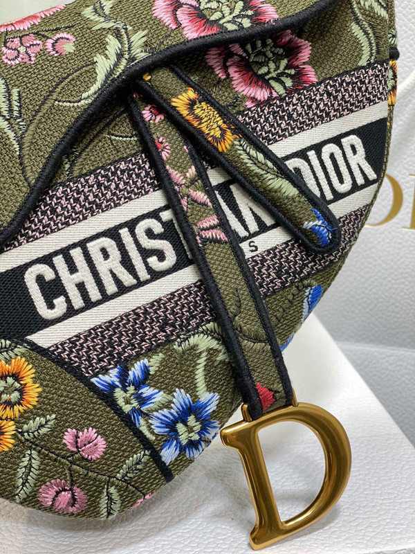 Christian Dior SADDLE BAG Green Multicolor Dior Petites Fleurs Embroidery