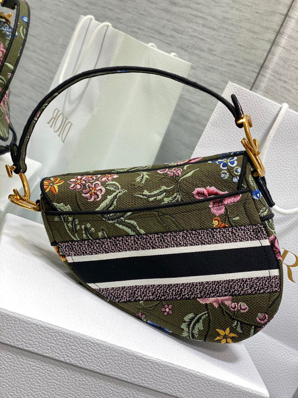 Christian Dior SADDLE BAG Green Multicolor Dior Petites Fleurs Embroidery