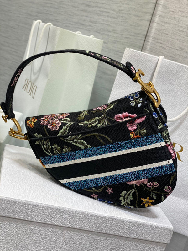 Christian Dior SADDLE BAG Black Multicolor Dior Petites Fleurs Embroidery