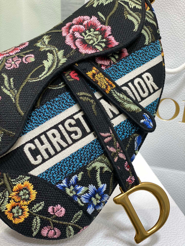 Christian Dior SADDLE BAG Black Multicolor Dior Petites Fleurs Embroidery