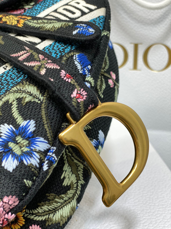 Christian Dior SADDLE BAG Black Multicolor Dior Petites Fleurs Embroidery