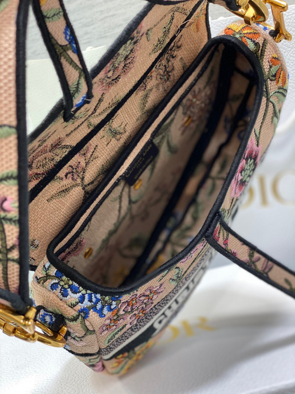 Christian Dior SADDLE BAG Pink Multicolor Dior Petites Fleurs Embroidery