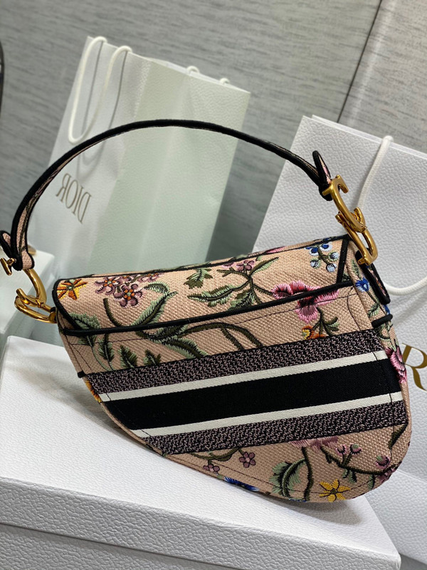 Christian Dior SADDLE BAG Pink Multicolor Dior Petites Fleurs Embroidery