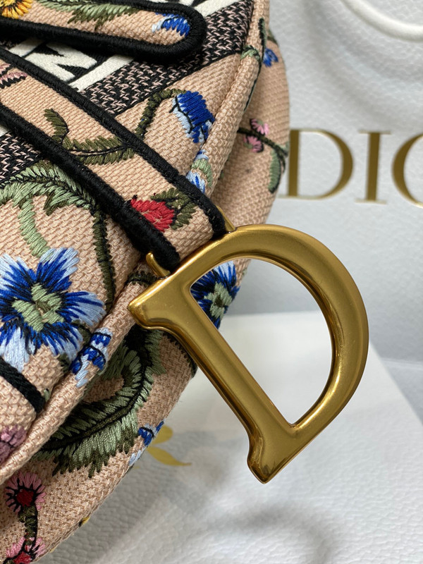 Christian Dior SADDLE BAG Pink Multicolor Dior Petites Fleurs Embroidery