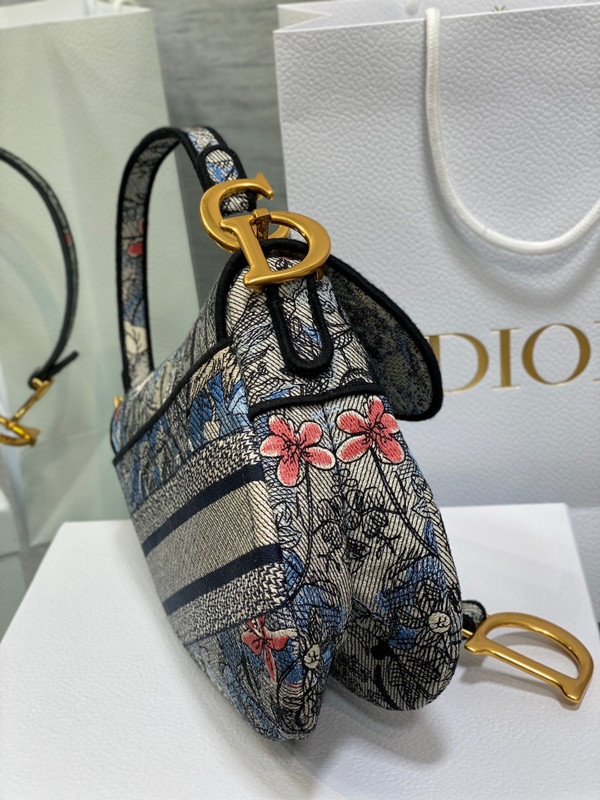Christian Dior SADDLE BAG Denim Multicolor Dior Jardin Magique Embroidery