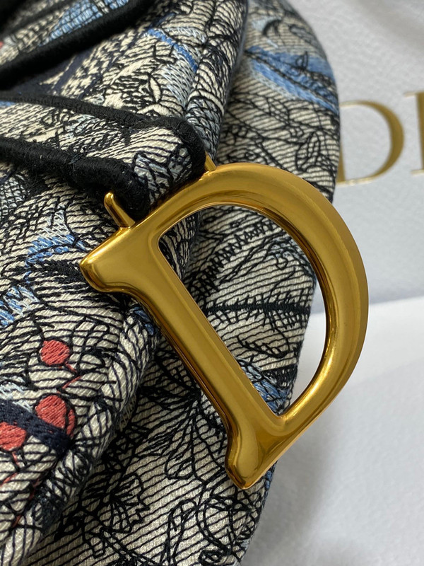 Christian Dior SADDLE BAG Denim Multicolor Dior Jardin Magique Embroidery
