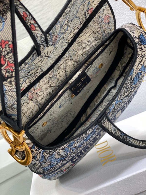 Christian Dior SADDLE BAG Denim Multicolor Dior Jardin Magique Embroidery