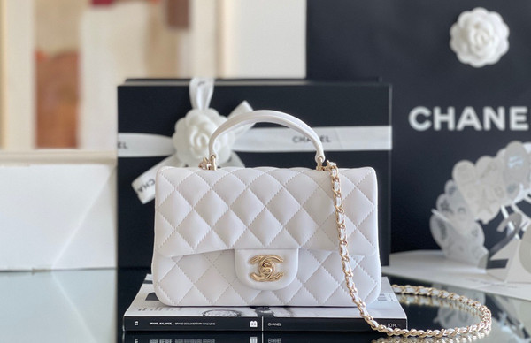 Chanel MINI FLAP BAG WITH TOP HANDLE WHITE