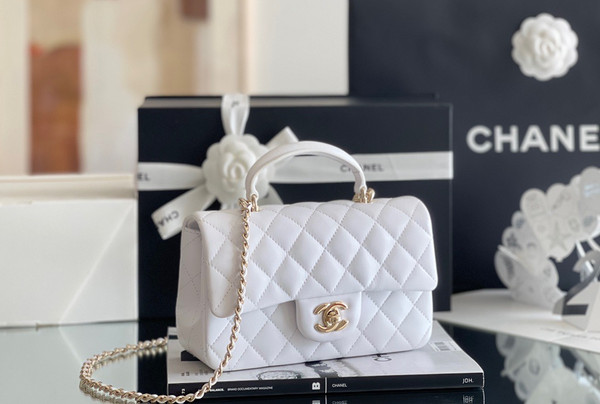 Chanel MINI FLAP BAG WITH TOP HANDLE WHITE