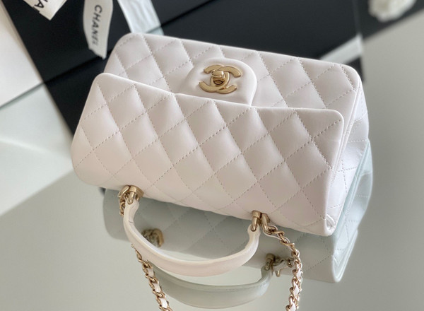 Chanel MINI FLAP BAG WITH TOP HANDLE WHITE