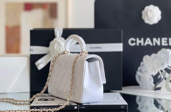 Chanel MINI FLAP BAG WITH TOP HANDLE WHITE