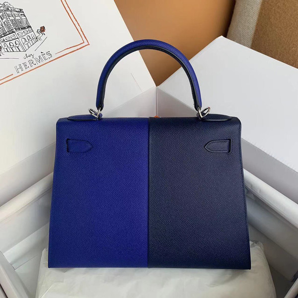 Hermès 28 cm Special Edition Blue Tri Coloured Epsom Kelly
