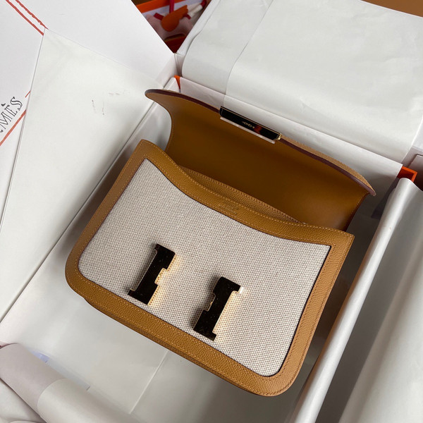 HERMES CONSTANCE 24 TOILE DE CAMP BISCUIT EPSOM PALLADIUM HARDWARE