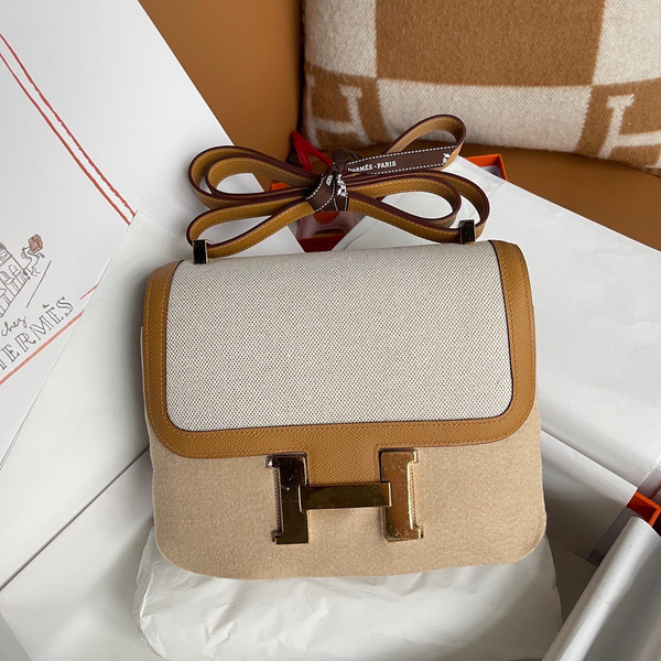 HERMES CONSTANCE 24 TOILE DE CAMP BISCUIT EPSOM PALLADIUM HARDWARE