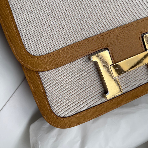 HERMES CONSTANCE 24 TOILE DE CAMP BISCUIT EPSOM PALLADIUM HARDWARE