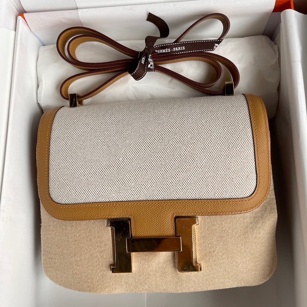 HERMES CONSTANCE 24 TOILE DE CAMP BISCUIT EPSOM PALLADIUM HARDWARE