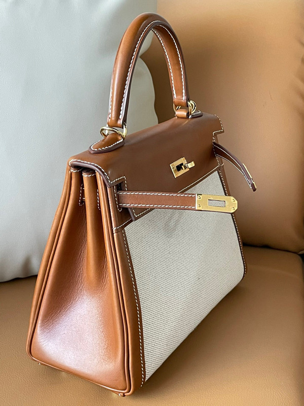 Hermès Kelly Sellier 25 Toile and Barenia  Gold Hardware