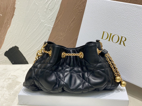 Christian Dior SMALL DIOR AMMI BAG Black Supple Macrocannage Lambskin